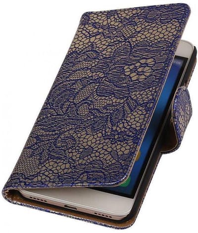 Lace Bookstyle Wallet Case Hoesjes Geschikt voor Nokia Lumia 530 Blauw
