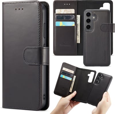 Casemania Hoesje Geschikt voor Samsung Galaxy S24 - Charcoal Gray - 2 in 1 Magnetische Leren Book Case - Uitneembare Portemonnee Hoes met Kaartvakken voor Telefoon