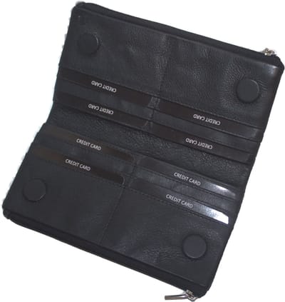 Oi zwarte leren damesportemonnee of heren portefeuille / zeer platte beurs van zeer soepel leer / soft lederen portemonnee veel ruimte voor pasjes / Anti skim / zeer soepel zwart leer /484