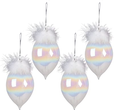 Clayre & Eef Kerstbal Set van 4 Overig Ø 8 cm Wit Glas Kerstballen