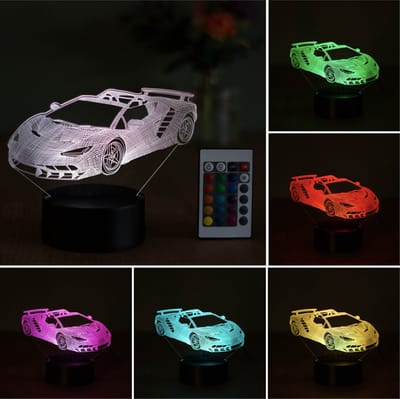 Klarigo®️ Nachtlamp – 3D LED Lamp Illusie – 16 Kleuren – Bureaulamp – Lamborghini - Sportauto - Auto Lamp – Sfeerlamp – Nachtlampje Kinderen – Creative - Afstandsbediening