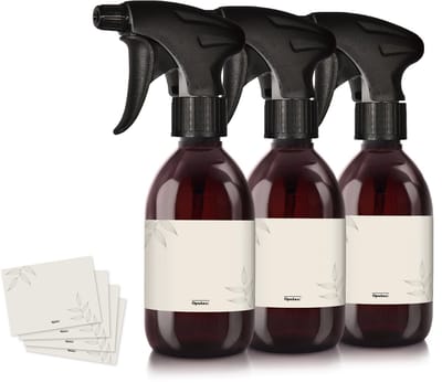 Oputec 3x 300ml sprayflessen – bruin – lege sprayflessen met ergonomische sproeikop + etiketten