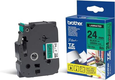 Brother Gloss Laminated Labelling Tape - 24mm, Black/Green