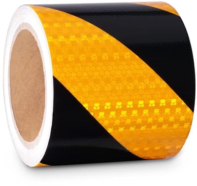 Geel en Zwart Reflecterende Tape 4" X 33ft - Waterdichte Zelfklevende Waarschuwingsband voor Veiligheid, Voertuigen en Buitengebruik