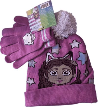 Gabby’s Dollhouse Kinder Winterset Meisjes – Muts & Handschoenen – Roze Paars – Warm & Zacht – One Size – Cadeau Winter Accessoires Kind