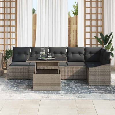 vidaXL - Tuinbank - Set - 7 - st - 6-Aantal - zitplaatsen - Grijs - Poly - rattan