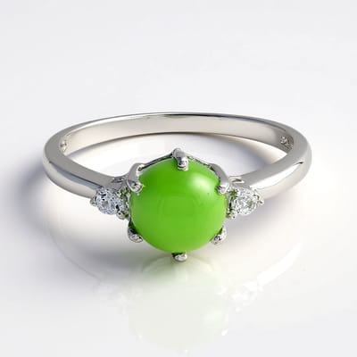 Cavill - 925 Sterling Zilver Ring met 0,78 ct Keizerlijk Chrysopraas & 0,08 ct Witte Topaas - Ronde Cabochon - Elegant - Maat 17