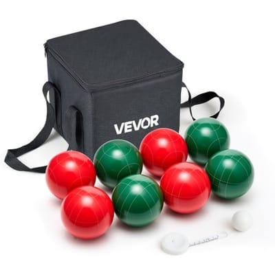 VEVOR Bocce-set met 8 harsballen (107 mm) & kralen & draagtas (zwart) & meetlint, rood & groen 2 kleuren, voor 2 tot 8 spelers, Bocce-spelset voor strand, gazon, familie, tuin, buiten