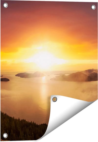 Gards Tuinposter Zonsondergang in de Bergen met Wolken - 40x50 cm - Tuindoek - Tuindecoratie - Wanddecoratie buiten - Tuinschilderij