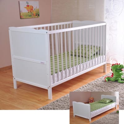 Verstelbaar babybed met spijlen en aloë vera matras - ombouwbaar tot juniorbed