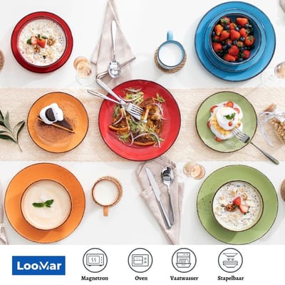 LooMar Serviesset – 32 delig – 8 persoons –Porselein - Luxe – Bordenset – Dinner platen – Dessertborden - Kommen - Mokken - Set - Verschillende Kleuren
