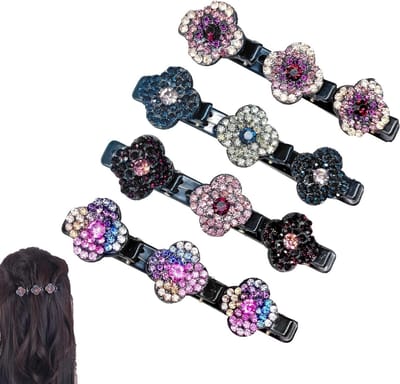 Elegante Gevlochten Haarklemmen met Glanzende Kristallen - 4 Stuks, Antislip en Geschikt voor Vrouwen en Meisjes, Perfect voor Diverse Haarstijlen