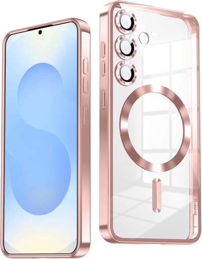 Roze hoesje geschikt voor Samsung S25 Hoesje Roze - Shockproof Magsafe Hoesje Roze geschikt voor Samsung S25 - Met Extra Camera Lens Bescherming