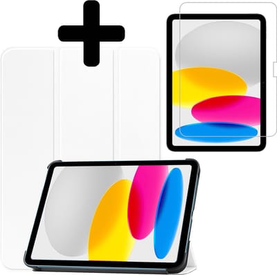 Hoes - Geschikt voor Apple iPad A16/A18 (2022/2025/2026) - 10.9 & 11 inch (10e, 11e & 12e generatie) - Met Screenprotector - Trifold Bookcase - Hard Cover - Hardcover Book Case - Tablet Hoesje - Wit