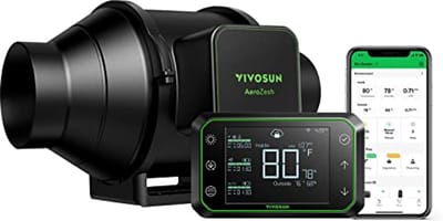 Inline kanaalventilator 10,2 cm met EC-motor en wifi temperatuur- en vochtigheidsregelaar