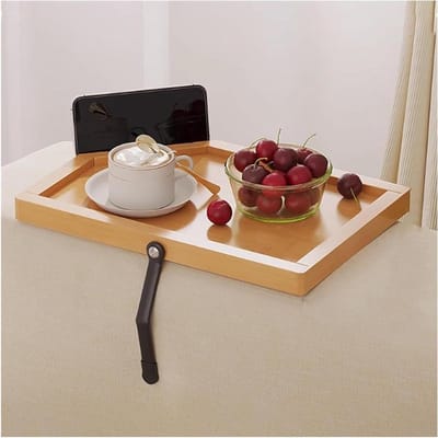 Bank Armleuning Tafel - Clip Lade - Snacks Plaatsen - Ruimtebesparend Ontwerp - 28 x 19 CM - Natuurlijk Hout