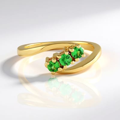 Cavill - Ring 925 Sterling Zilver Verguld - 0,344 ct Lemshuku Tsavoriet - Ronde Briljant Slijpvorm - Elegante Groene Edelsteen