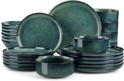 Dailygoods- Serviesset 24-delig voor 6 personen - Aardewerk - Krasbestendig - Vaatwasserbestendig - Magnetronbestendig - Groene reactieve glazuur - Servies