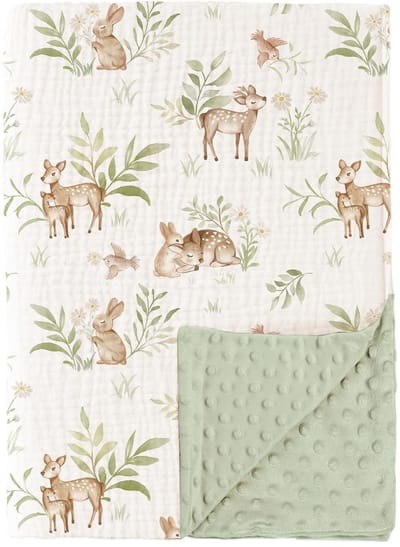 Katoenen babydeken – 75 x 100 cm – Omkeerbare kinderdeken – Gaasdeken – Babykruipmat – Geschikt voor pasgeborenen – Stijl E