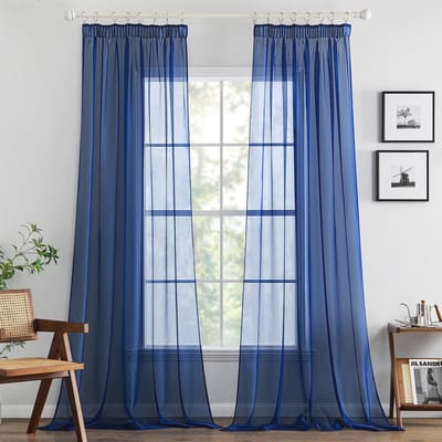 Transparante Voile Gordijnen voor Binnen - Modern en Elegante Woonaccessoires - 140 x 245 cm - Set van 2 - Blauw