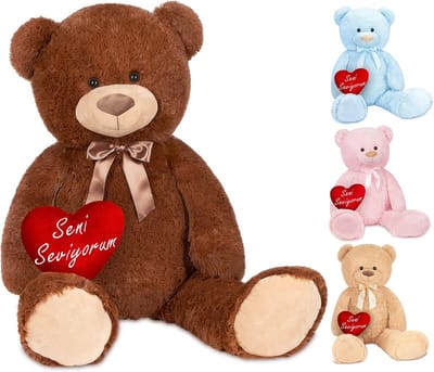 BRUBAKER XXL Teddybeer 100 cm - Zacht Speelgoed Knuffel - Bruin Met hart "Seni Seviyorum" - Cadeau - Valentijn