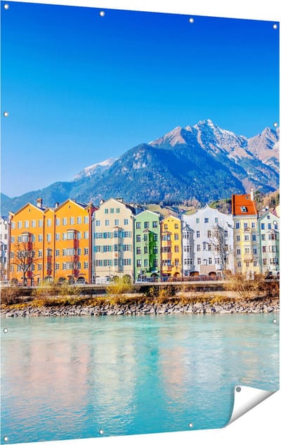 Gards Tuinposter Gekleurde Huisjes in Innsbruck, Oostenrijk - 120x160 cm - Tuindoek - Tuindecoratie - Wanddecoratie buiten - Tuinschilderij