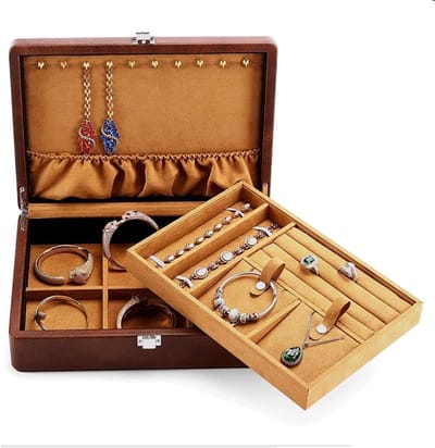 Juwelendoos - Opberger Sieraden - Sieraden Organiseren - Met Sluiting - 28 x 20 x 8 cm - Donkerbruin