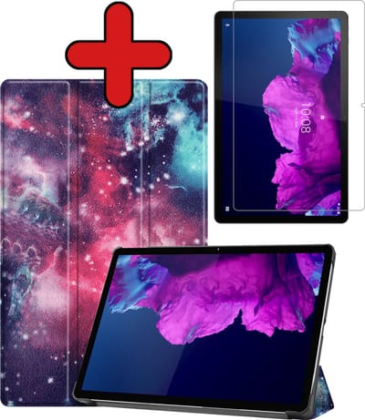 Hoesje - Geschikt voor Lenovo Tab P11 Plus - Met Screenprotector - Hardcover Book Case - Trifold Bookcase Hoes - Hard Cover - Tablethoes - Galaxy