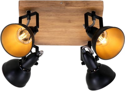 BRILONER WOOD & STYLE - Plafondlamp - spots draaibaar - 4-lichts E14 - Materiaal: hout en Metaal - Kleur: zwart en goud