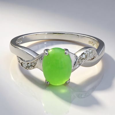 Cavill - Zilveren ring - 925 Sterling zilver - 0,79 ct Keizerlijk chrysopraas ovaal cabochon en 0,021 ct witte topaas - Elegante damesring maat 17