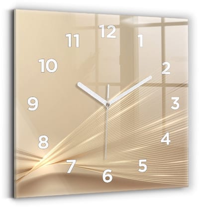 Wallfluent Wandklok - Abstract licht Klok met Print - 30 cm x 30 cm - Gouden Wandklok - Witte Handen - Wandklok Met Cijfers - Wandklok voor in de Keuken - Vierkante Glazen Wandklok - Scandinavisch Wandklok - Klok met Print
