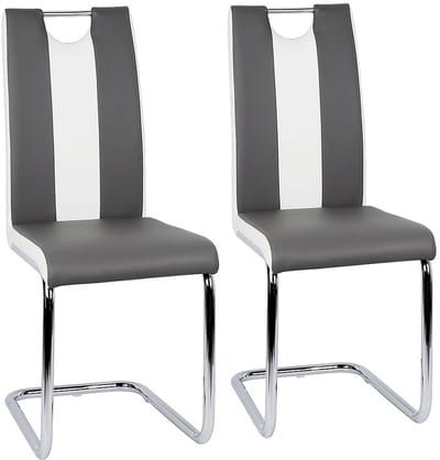 PIPIPOXER-2x Eetkamerstoelen Cantileverstoelen Draaistoel Hoge Rug,Donkergrijs en wit