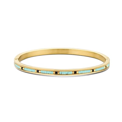CO88 Collection 8CB-91159 Stalen Bangle met Miyuki Kralen - Turkoois - 58x49mm - Goudkleurig