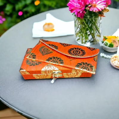 Decoratieve Geldkist - Shagun Box Cadeaubox - Cadeau Presenteren - Multifunctioneel Ontwerp - 15x15x5 cm - Spicy Orange