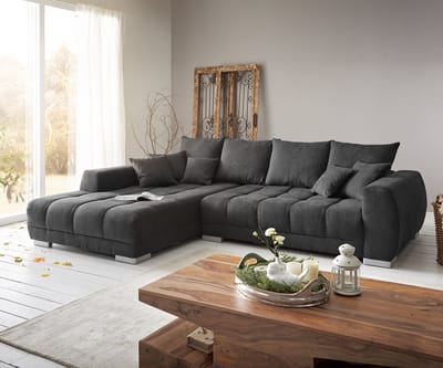 Hoekbank Josea 300x220 cm microvezel zwart Recamiere links bank