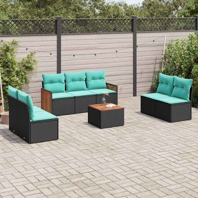 vidaXL - 8-delige - tuinbankset - met - kussens, - zwart - polyrotan