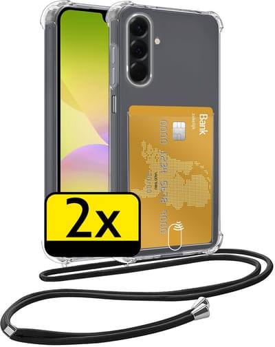 Hoesje Geschikt voor Samsung A26 Telefoonhoesje Met Koord Case Pashouder Siliconen - Hoes Geschikt voor Samsung Galaxy A26 Hoesje Met Kaarthouder - Transparant - 2 Stuks