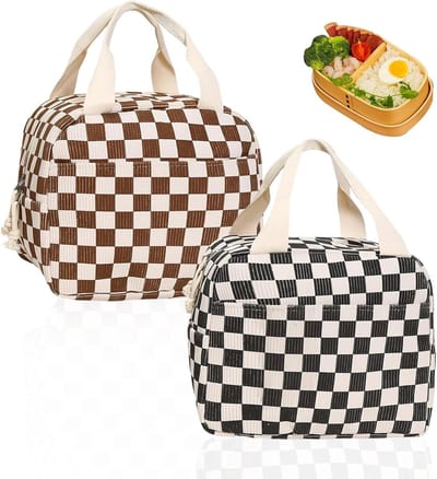 Opvouwbare lunchtas met ruitpatroon voor dames en kinderen - isoleertas voor kantoor, school, camping of reizen