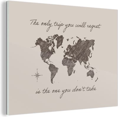MuchoWow® Glasschilderij 160x120 cm - Schilderij acrylglas - Spreuken - Quotes - The only trip you will regret is the one you don't take - Wereld - Foto op glas - Schilderijen