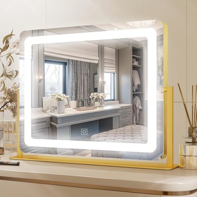 Grote Make-upspiegel met Verlichting | 56 x 48 cm | LED-Hollywood-verlichting met Touch-sensor en 3 Kleurige Verlichting