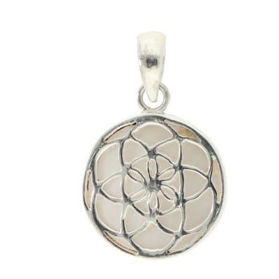 La Rosa Princesa Mandala Hanger Zilver Flower Of Life wit Parelmoer Dames Hanger zonder ketting