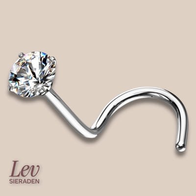 Lev Sieraden - Titanium Gebogen Neus Piercing met 2,5 mm Steen - neus piercing - hook neus piercing - Stud piercing