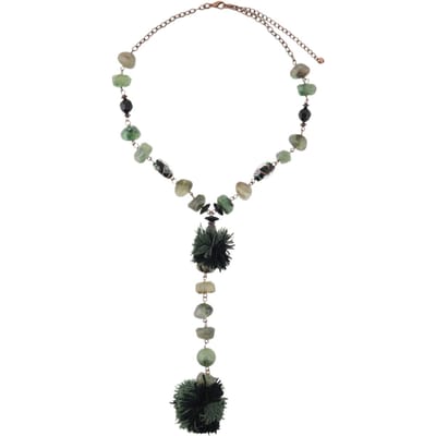 Behave - Ketting met Bewerkt Kralen en Pompons - Groen - 41,5 cm