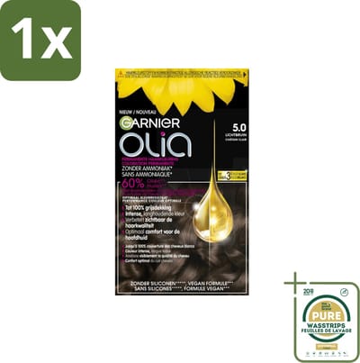 1 x Garnier - Olia 5 - Haarkleuring - Lichtbruin - Zonder Ammoniak - 60% Olie - Permanente Kleur- Haarkleuring - Permanent - Zonder Ammoniak - 60% Olie - Lichtbruin
