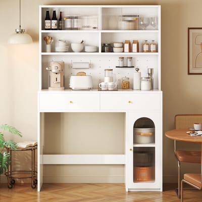 Keukenkast - 180x120x40 cm - Sideboard met Barfunctie - met Haken & Lades - Hout - Wit