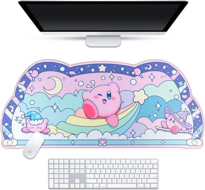 Bureau-onderlegger Kawaii leuke anime-toetsenbord gaming pc laptopmat grote supersmashster bondgenoten vergeten land grote mat muismat - pastelroze blauw