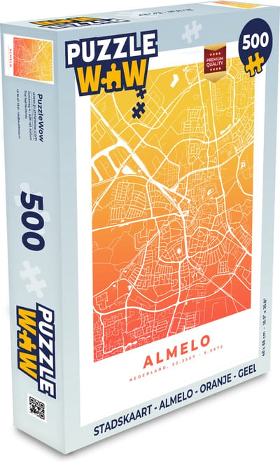 Puzzel Stadskaart - Almelo - Oranje - Geel - Legpuzzel - Puzzel 500 stukjes - Plattegrond