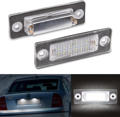 POPMOTORZ LED Kentekenplaatverlichting, 2 Stuks LED Kentekenplaatverlichting 18 LED's 2835 SMD met Canbus Sesign Foutloos Wit voor S-koda Superb Limousine Octavia Limousine 1Z VW Caddy Golf J-etta P-assat 3C B6 T5 7H 7J T-ouran