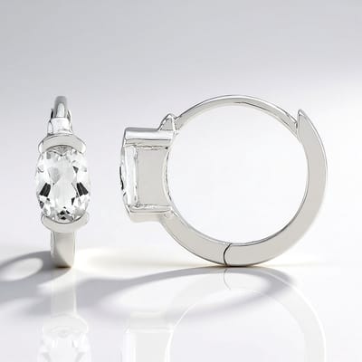 Cavill - Zilveren Oorbellen Gerhodineerd 925 Sterling Zilver - 2x Witte Topaas Ovaal 6x4 mm - 1,017 ct Totaal - Elegante Dames Oorbellen Dagelijks