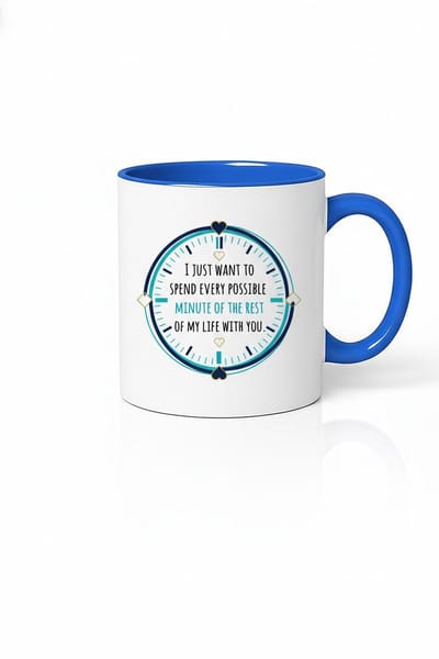 Romantische Mok met Liefdestekst 'Elke Minuut van Mijn Leven met Jou' - Ideaal Cadeau voor Geliefden - Wit met Blauwe Details